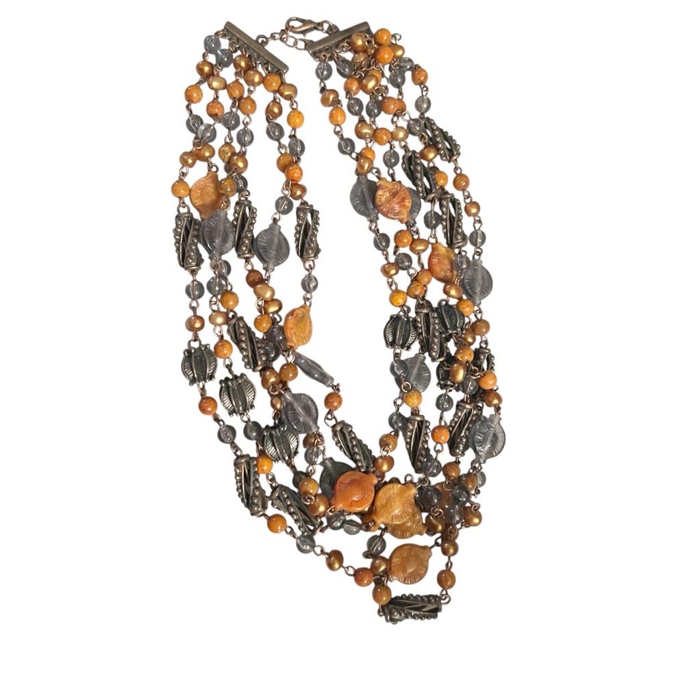 Elegant Multi-Strand Brown and Gray Necklace